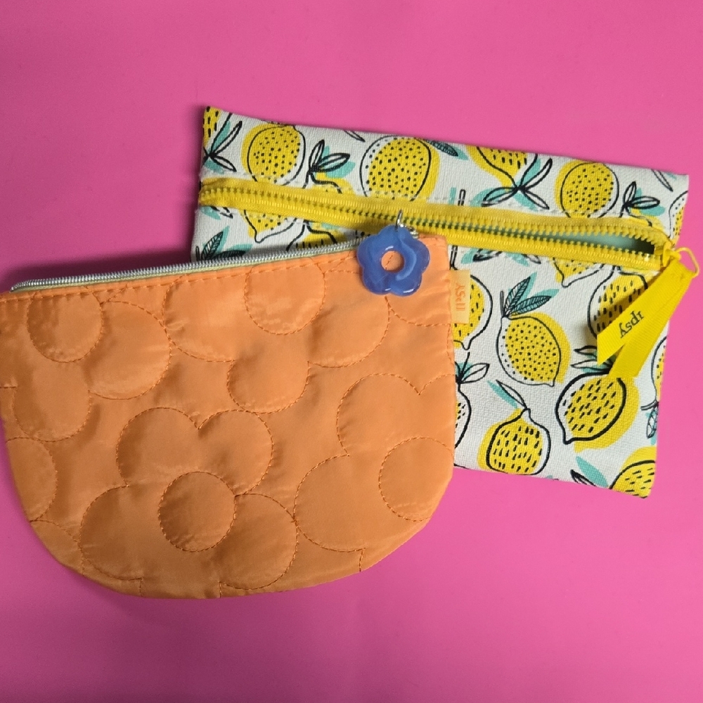 ipsy Lemon and Orange Cosmetic Bag Set